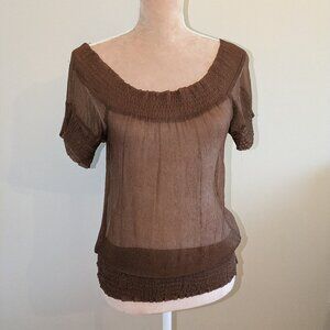 Bebe Of the shoulder Sheer Cap Sleeve Top